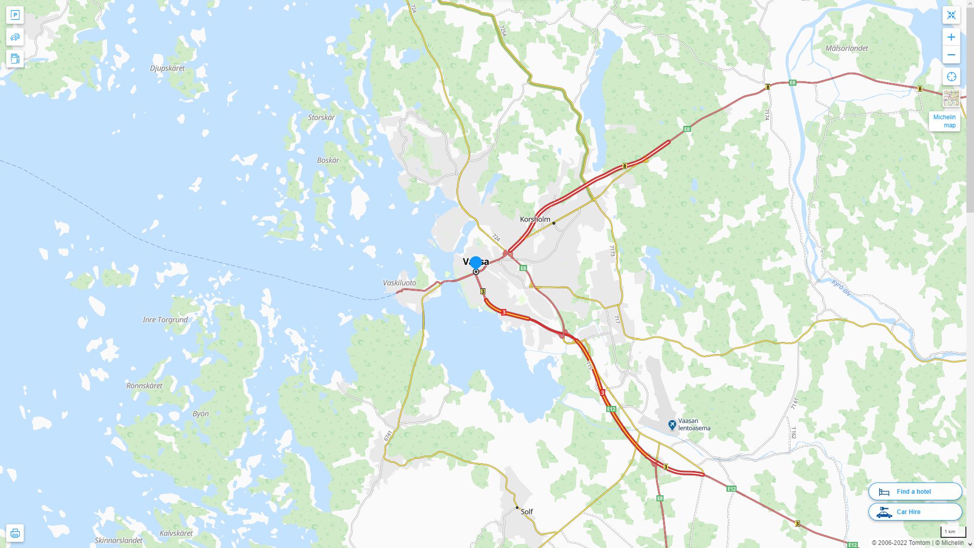 Vaasa Highway and Road Map